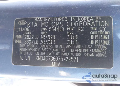 2007 Kia Sorento Lx z USA, uszkodzony, nr VIN KNDJC736075722571